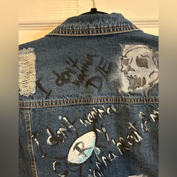 Highway Jeans Denim Jacket Cropped Distressed Customized 100% Cotton L - Picture 3 of 9